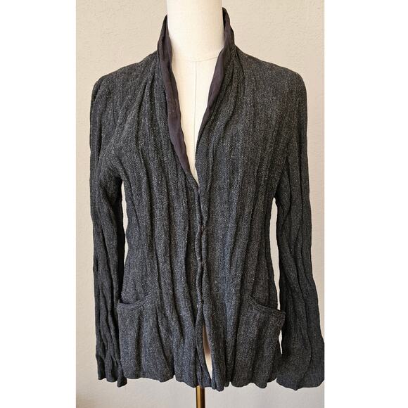Eileen Fisher‎ Wool Button Front Fully Lined Crinkled Jacket Women Size S Gray - Picture 1 of 8